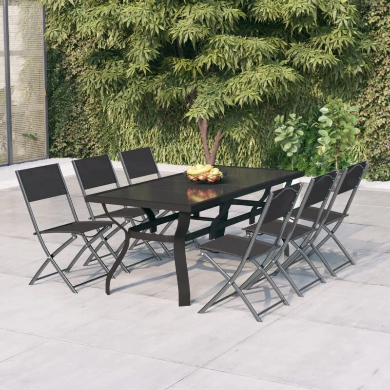 Image of VIDAXL 7 Piece Garden Dining Set Grey and Black Vidaxl 8720286980842