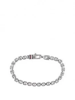 Image of Tommy Hilfiger Silver Tone Stainless Steel Box Chain Link Mens Bracelet