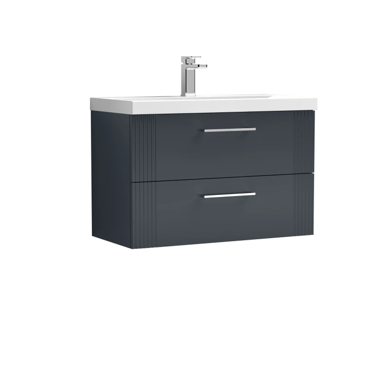 Image of Balterley 2 Drawer Wall Hung Vanity Unit MidEdge Basin Soft Black 800mm Black