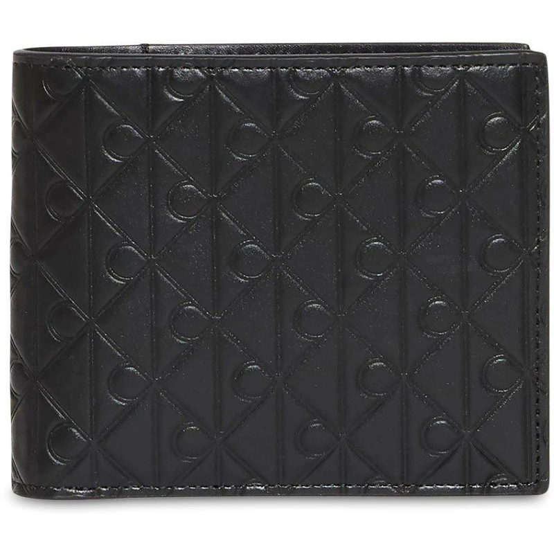 Image of Calvin Klein Mens Embossed Emblem Leather Coin Pocket Billfold Wallet Black male One Size