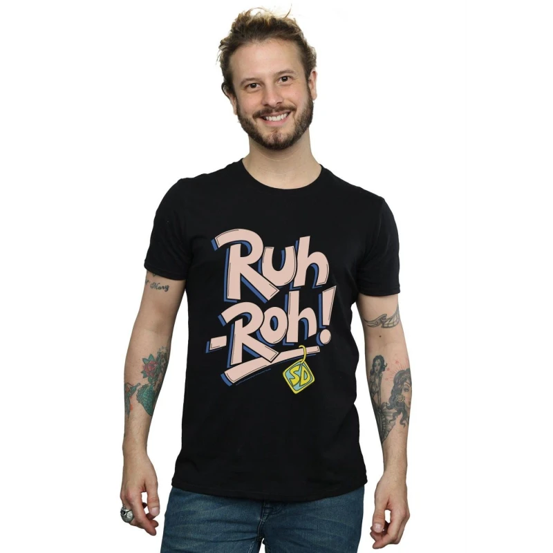 Image of Scooby Doo Scooby Doo Men Ruh-Roh Dog Tag T-Shirt in Black Size: Small Black S Male 5059400892109