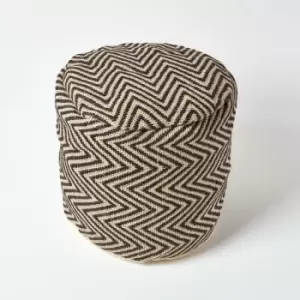 Image of Black and Cream Chevron Pattern Circular Pouffe - Black & Natural - Homescapes