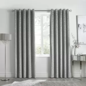 Image of By Caprice Home Faye Art Deco Tufted Chevron Eyelet Curtains, Silver, 66 x 72 Inch