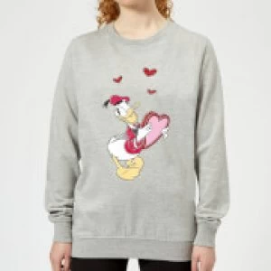 Image of Disney Donald Duck Love Heart Womens Sweatshirt - Grey - M