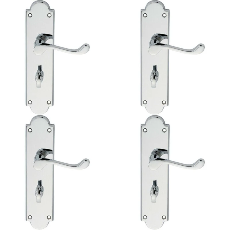 Image of Loops 4x PAIR Victorian Scroll Lever on Bathroom Backplate 205 x 49mm Polished Chrome Multi