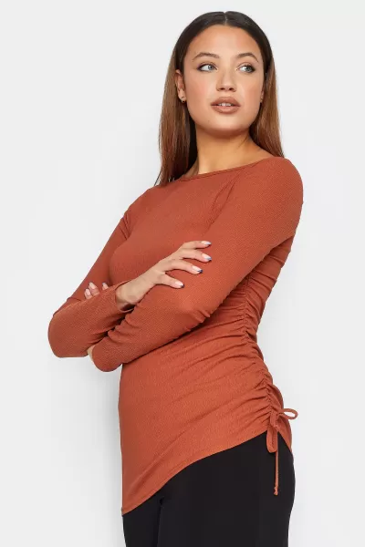 Image of Long Tall Sally Tall Long Sleeve Ruched Top Orange