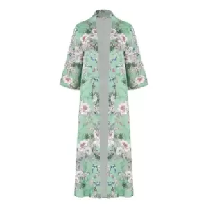 Image of Yumi Sage Green Tropical Palm Print Kimono - Green