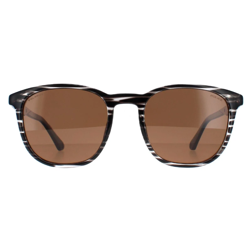 Image of Police Round Striped Grey Brown Polarized SPLF18E Grey