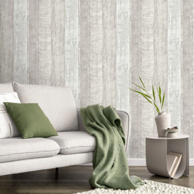 Image of Yes-Online Fine Decor Rustic Wood Stripe Soft Grey Wallpaper Paste The Paper Washable Wooden Plank Panel