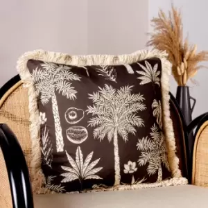 Image of Colonial Palm Fringed Cushion Espresso, Espresso / 45 x 45cm / Polyester Filled