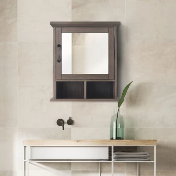 Image of Russell Wooden Bathroom Wall Mirrored Medicine Cabinet 15.2cm x 45.7cm x 52.3cm Salt Oak EHF-F0015 - Salt Oak - Teamson Home