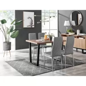 Image of Furniture Box Kylo Brown Wood Effect Dining Table and 4 Grey Milan Chrome Leg Chairs