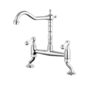 Image of Cranked Classic Style Bridge Kitchen Mixer Tap with Lever Handles