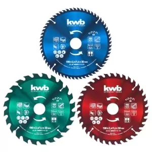 Image of Einhell kwb 40,24 &18Teeth 3 Piece Colour Coded Circular Saw Blade In Storage Case - 190 x30 mm