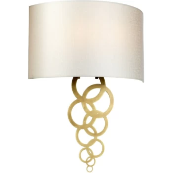 Image of Curtis Large 2 Light Wall Light, Aged Brass, Ivory Faux Silk Shade - Elstead