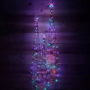 Image of Premier 250 LED 3 Piece Indoor Outdoor Christmas Pyramid Decoration Set in Rainbow