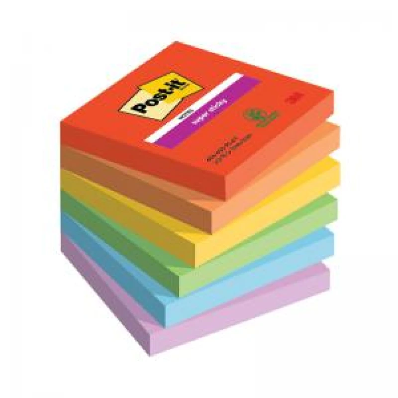 Image of Post it Super Sticky Notes Playful Colours 76x76mm 90 Sheets (Pack of 6) 7100258795