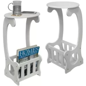 Image of SCROLL - 2 PACK - Side / End / Bedside Table with Magazine / Book Storage Rack - White - White