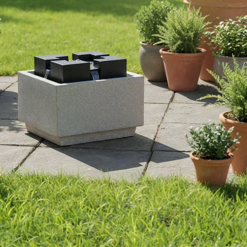 Image of Streetwize Granite Oasis Solar Fountain - Contemporary Cube Grey/Black unisex One Size