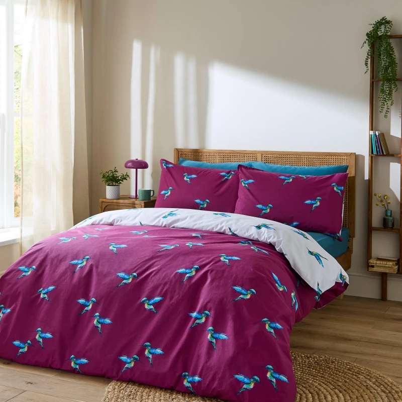 Image of Their Nibs Hummingbird Cotton Reversible Duvet Cover Set Plum unisex Double