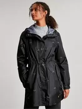 Image of Joules Golightly Bee Print Waterproof Packable Jacket - Black, Size 10, Women