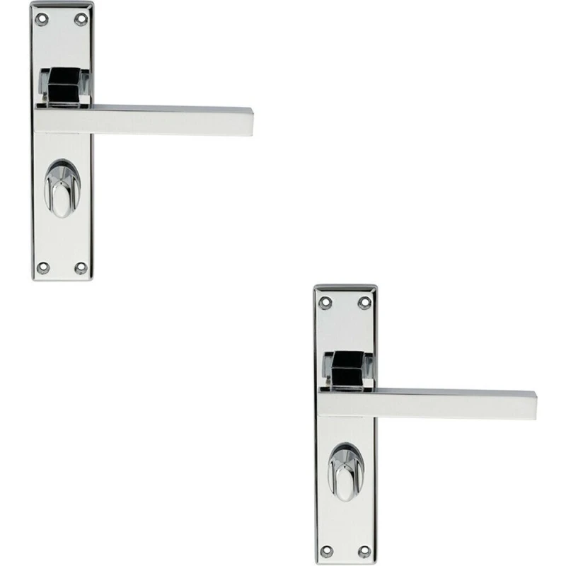 Image of Loops 2x PAIR Straight Square Handle on Bathroom Backplate 180 x 40mm Polished Chrome Multi