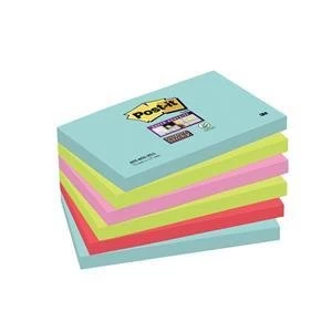 Image of Post it Super Sticky 76 x 127mm Removable Notes Assorted Colours 6 x