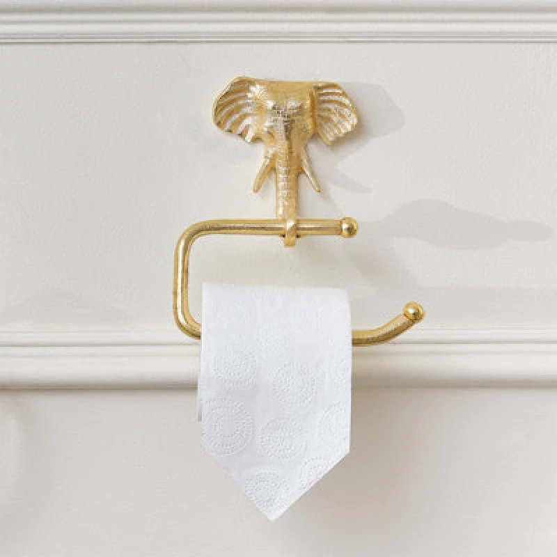Image of Melody Maison Metallic Gold Elephant Toilet Roll Holder 18cm X 19cm Metallic Gold
