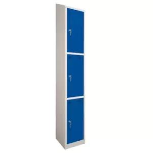 Image of 3 Door Locker, 300X450, Grey Carcass/Blue Doors, Sloping Top, Camlock