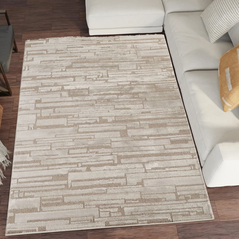 Image of Hamilton Modern Sheen Area Rug - Blocked Bold Geometric Design Mocha 200Cm X 290Cm