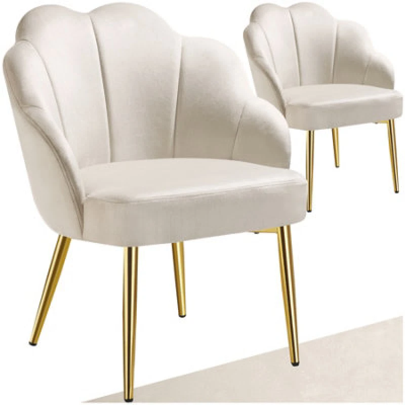 Image of Tectake Set Of 2 Accent Chair Hellen - Velvet Cover, Padded, Extra-Wide Shell-Shaped Backrest - Cream/gold