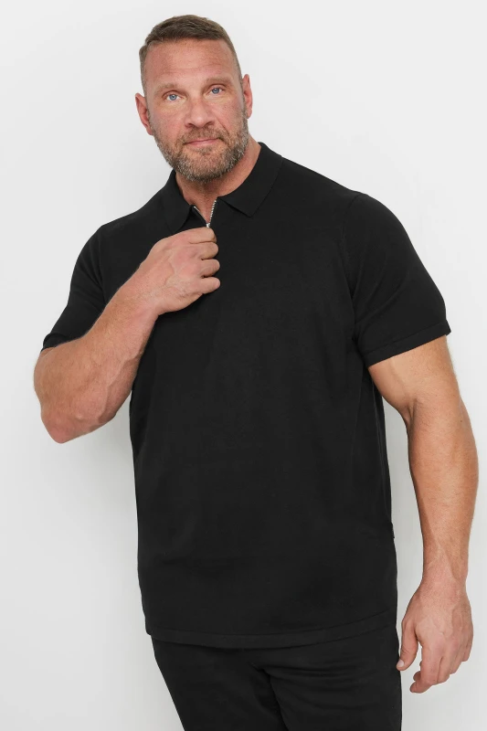 Image of BadRhino Knitted Short Sleeve Zip Polo Shirt Black