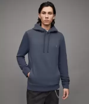 Image of AllSaints Mens Raven Pullover Hoodie, Blue, Size: L