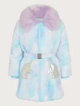 Image of Monsoon Girls Watercolour Ombre Unicorn Padded Coat - Ivory, Light Cream, Size 12-13 Years, Women