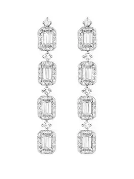Image of Jon Richard Rhodium Plated Cubic Zirconia Pave Cushion Linear Drop Earrings, Silver, Women