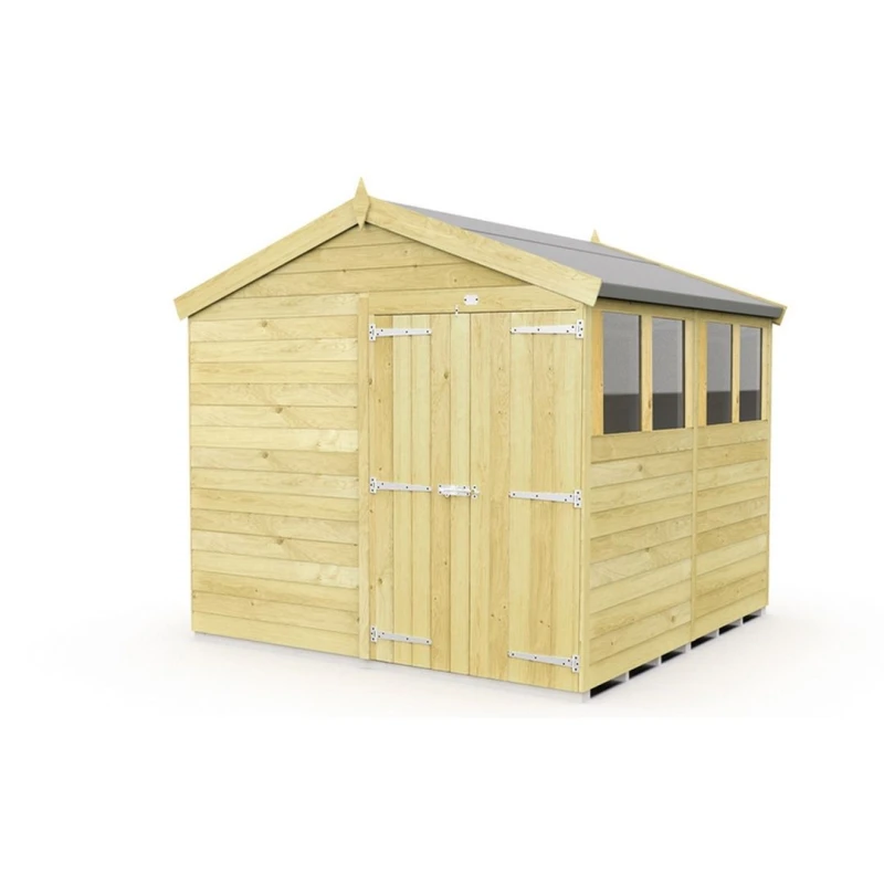 Image of Buttercup Farm 8 x 8 Feet Apex Shed - Double Door W/ Windows - L243 x W231 x H217cm in Brown Brown Unisex