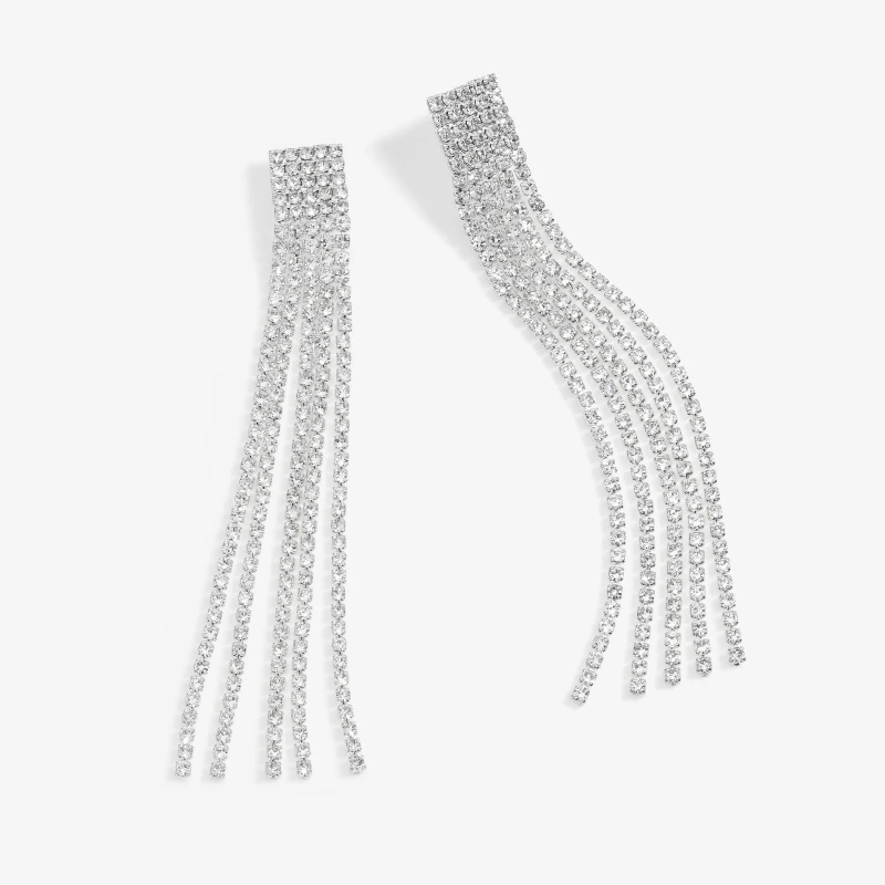 Image of Mood Silver Crystal Core Diamante Shower Drop Earrings Jewellery Sets One Size Silver 72790611000