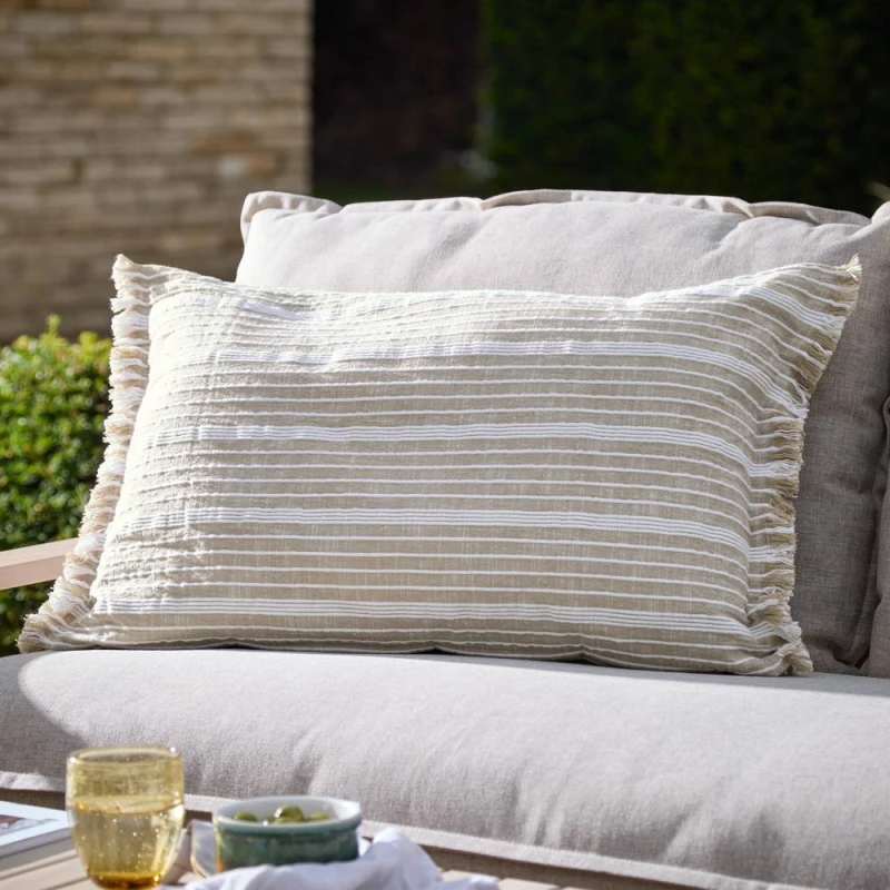 Image of Yard Tide Textured Stripe Filled Outdoor Cushion Natural 40 X 60Cm, Cream 5.03E+12