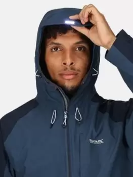 Image of Regatta Britedale Waterproof Jacket with Light in Hood - Blue/Navy, Blue Size M Men
