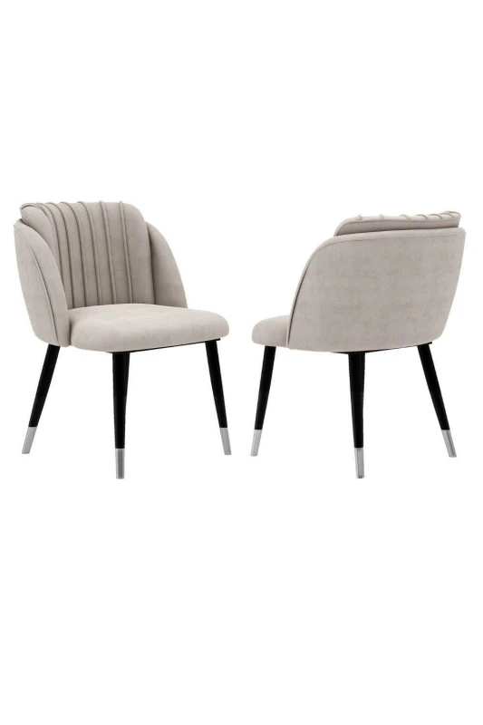 Image of Life Interiors Set of 2 Milano Velvet Dining Chairs with Stylish Ribbed Back Design, Black Metal Legs with Silver Tips in Grey Grey Unisex