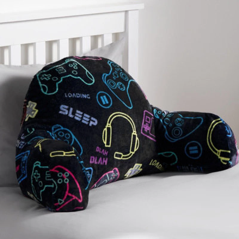 Image of OHS OHS Kids Gaming Cushion Bed Pillow Reading Gamer Support Arms Lumbar Chair in Black One Size Unisex 5027434187409