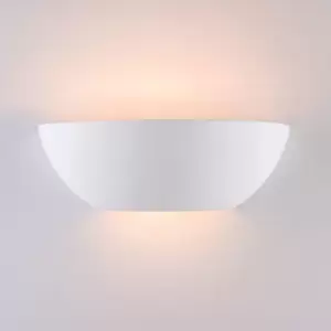 Image of Ceramic Up/Down Wall Light, Open Semi-Circle Shade, 1xE14 Bulb Cap 40 Watts Maximum, White Finish