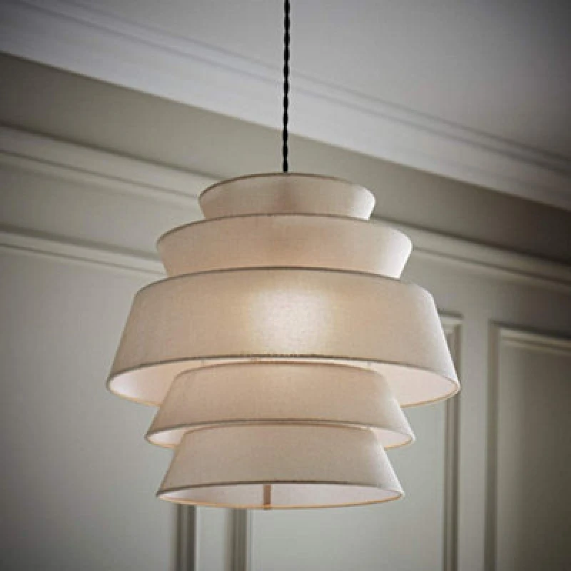 Image of ValueLights ValueLights Valerie Linen 5 Tier Easy Fit Drum Ceiling Pendant Light Lamp Shade in Natural Natural One Size Unisex 5016529272830