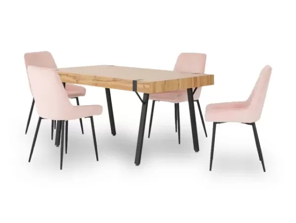 Image of Seconique Treviso Oak Dining Table and 4 Avery Pink Velvet Chairs