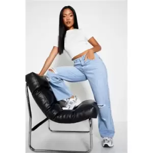 Image of I Saw It First Light Wash Petite Baggy Ripped Detail Jean - Blue