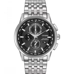 Image of Mens Citizen Eco-drive World Chronograph A-T Radio Controlled Chronograph Stainless Steel Watch