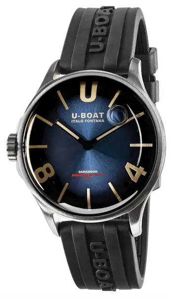 Image of U-Boat 9021/A DARKMOON 40MM Blue SS SOLEIL Black Rubber Watch