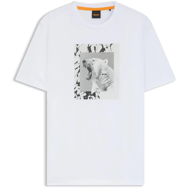 Image of Boss Mens Lupo T-Shirt, Unique Polar Bear Graphic White 100 male S