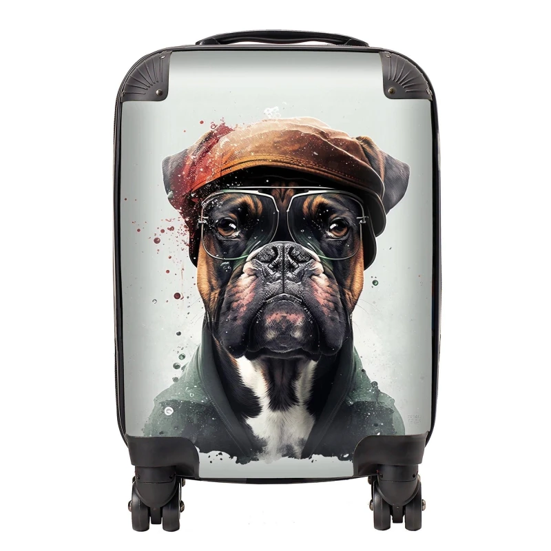 Image of Warren Reed - Designer Boxer Dog With Hat Splashart Suitcase Size: Large Multicolor Unisex Large