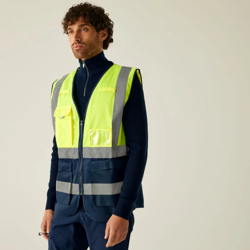 Image of Regatta Mens Pro HI-VIS Executive Vest Yellow/Navy male XXL